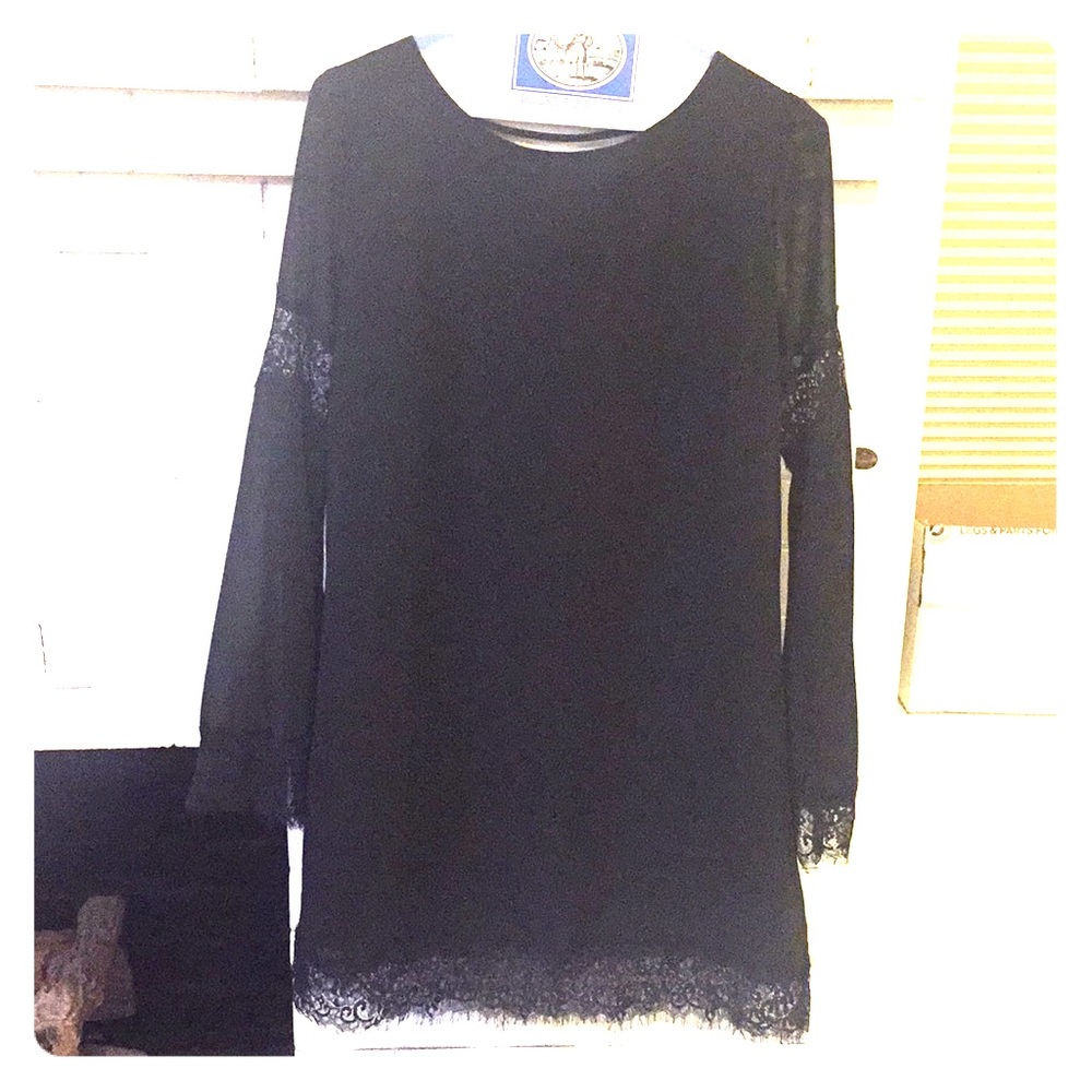 Black mini dress with lace detail